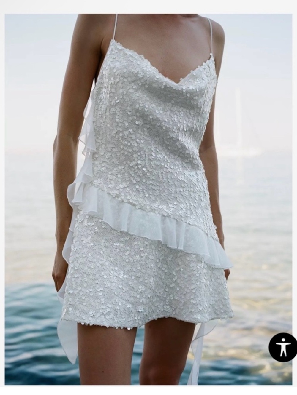 Zara White Sequin Ruffle Mini Dress